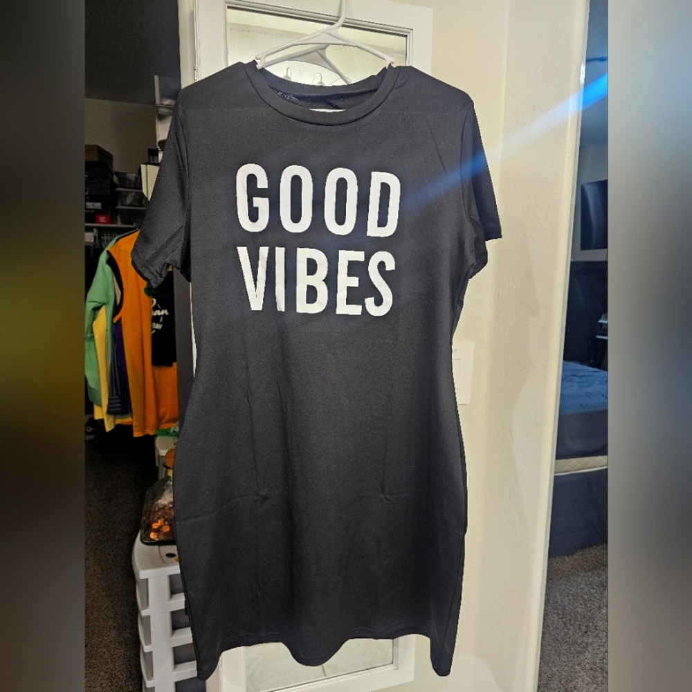 XL Black 'Good Vibes' T-Shirt Dress